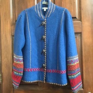 Coldwater Creek Blue Wool Southwestern Blazer L